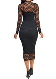 Ruby Long Sleeve Lace Mesh Black Dress