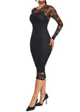 Ruby Long Sleeve Lace Mesh Black Dress