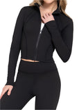 Jandi Stretchy Long Sleeve Mock Neck Zip-Up Workout Set Black