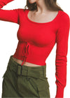 Anabel Front Tie Ribbed Red Sweater