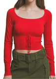 Anabel Front Tie Ribbed Red Sweater