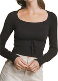 Anabel Front Tie Ribbed Black Sweater