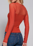 TRINITY PUMPKIN ROUND NECK MESH TOP