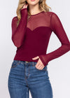 TRYNITY BURGUNDY ROUND NECK MESH TOP