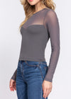 TRINITY GREY ROUND NECK MESH TOP