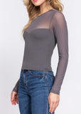 TRINITY GREY ROUND NECK MESH TOP