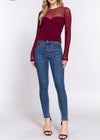TRYNITY BURGUNDY ROUND NECK MESH TOP