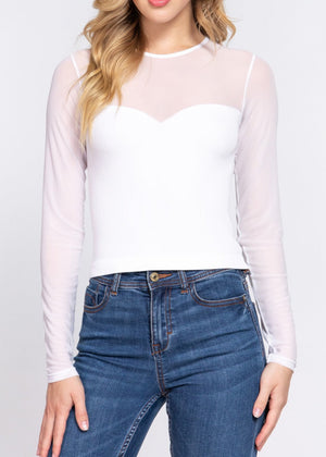 TRINITY WHITE ROUND NECK MESH TOP