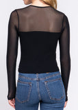 TRINITY BLACK ROUND NECK MESH TOP