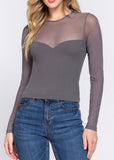 TRINITY GREY ROUND NECK MESH TOP