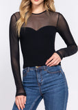 TRINITY BLACK ROUND NECK MESH TOP