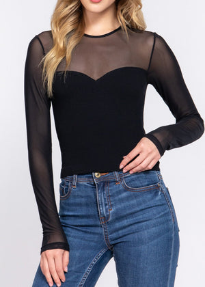 TRINITY BLACK ROUND NECK MESH TOP