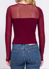 TRYNITY BURGUNDY ROUND NECK MESH TOP