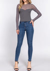 TRINITY GREY ROUND NECK MESH TOP