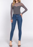 TRINITY GREY ROUND NECK MESH TOP