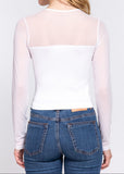 TRINITY WHITE ROUND NECK MESH TOP