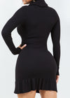 EMERSYN BLACK COWL NECK RUFFLED BOTTOM MINI DRESS