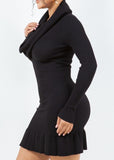 EMERSYN BLACK COWL NECK RUFFLED BOTTOM MINI DRESS