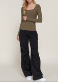 XIMENA OLIVE LONG SLEEVE SQUARE NECK TOP