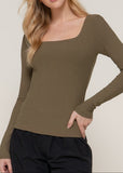 XIMENA OLIVE LONG SLEEVE SQUARE NECK TOP