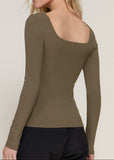 XIMENA OLIVE LONG SLEEVE SQUARE NECK TOP
