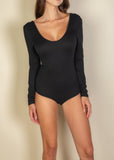 YARELI BLACK LONG SLEEVE ROUND NECK BODYSUIT