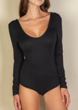 YARELI BLACK LONG SLEEVE ROUND NECK BODYSUIT