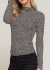 MAEVE WHITE & BLACK ANIMAL PRINT LONG SLEEVE HIGH NECK KNIT TOP