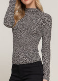 MAEVE WHITE & BLACK ANIMAL PRINT LONG SLEEVE HIGH NECK KNIT TOP