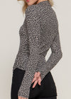 MAEVE WHITE & BLACK ANIMAL PRINT LONG SLEEVE HIGH NECK KNIT TOP