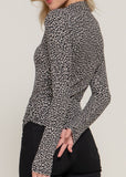 MAEVE WHITE & BLACK ANIMAL PRINT LONG SLEEVE HIGH NECK KNIT TOP