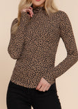 MAEVE BROWN ANIMAL PRINT LONG SLEEVE HIGH NECK KNIT TOP