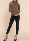 MAEVE BROWN ANIMAL PRINT LONG SLEEVE HIGH NECK KNIT TOP