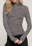 MAEVE WHITE & BLACK ANIMAL PRINT LONG SLEEVE HIGH NECK KNIT TOP