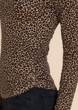 MAEVE BROWN ANIMAL PRINT LONG SLEEVE HIGH NECK KNIT TOP