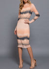 ARLINGTON PEACH FULLY LINED LONG SLEEVE MESH MIDI DRESS