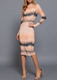ARLINGTON PEACH FULLY LINED LONG SLEEVE MESH MIDI DRESS