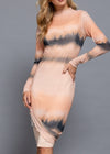 ARLINGTON PEACH FULLY LINED LONG SLEEVE MESH MIDI DRESS