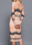 ARLINGTON PEACH FULLY LINED LONG SLEEVE MESH MIDI DRESS