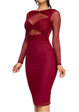 Paulette Long Sleeve Mesh Dress Burgundy