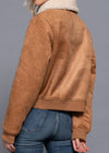 Alondra Faux Suede Inner Fur Cozy Zip Up Jacket Camel