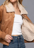 Alondra Faux Suede Inner Fur Cozy Zip Up Jacket Camel