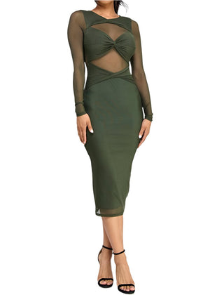 Paulette Long Sleeve Mesh Dress Olive