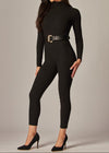 AVANI BLACK SLIM FIT RIBBED MOCK NECK BELTED CATSUIT JUMPSUIT