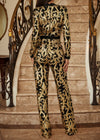 AVANI GOLD & BLACK FULL SEQUIN PRINT V NECK LONG SLEEVE JUMPSUIT