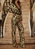 AVANI GOLD & BLACK FULL SEQUIN PRINT V NECK LONG SLEEVE JUMPSUIT