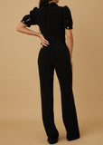 CLAIRE BLACK PUFF SHOULDER KNIT BELTED JUMPSUIT