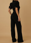 CLAIRE BLACK PUFF SHOULDER KNIT BELTED JUMPSUIT