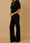 CLAIRE BLACK PUFF SHOULDER KNIT BELTED JUMPSUIT