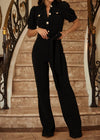 CLAIRE BLACK PUFF SHOULDER KNIT BELTED JUMPSUIT